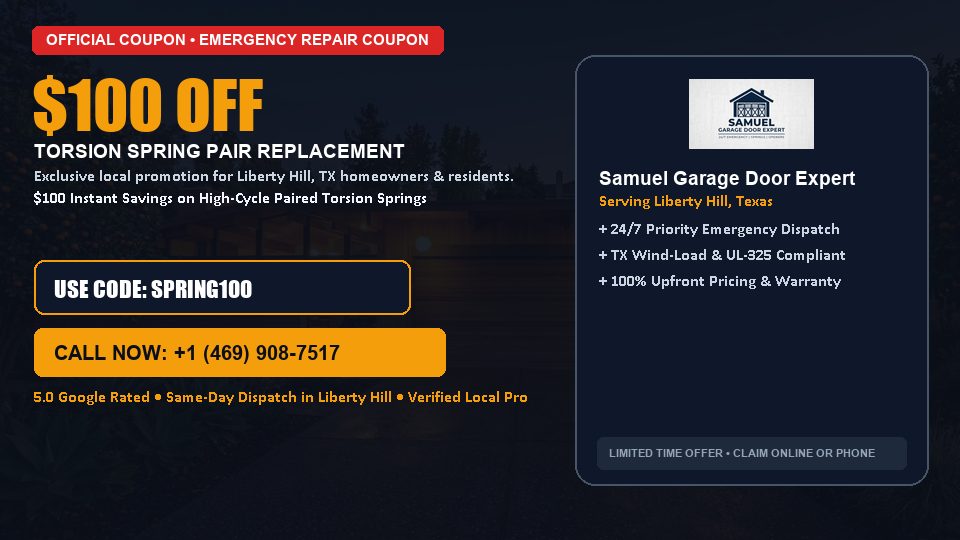 Samuel Garage Door Expert $100 OFF Dual Torsion Spring Replacement